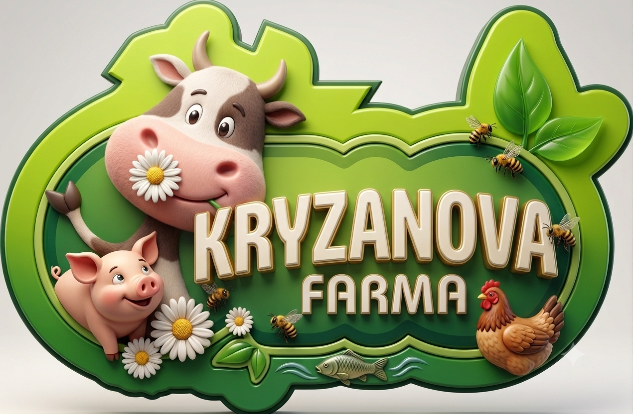 Logo Kryzanovy farmy se zvířaty a zelenými listy